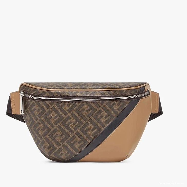 Affordable HOT Black Bag In FF Belt Motif Brown Fabric Fendi 0820